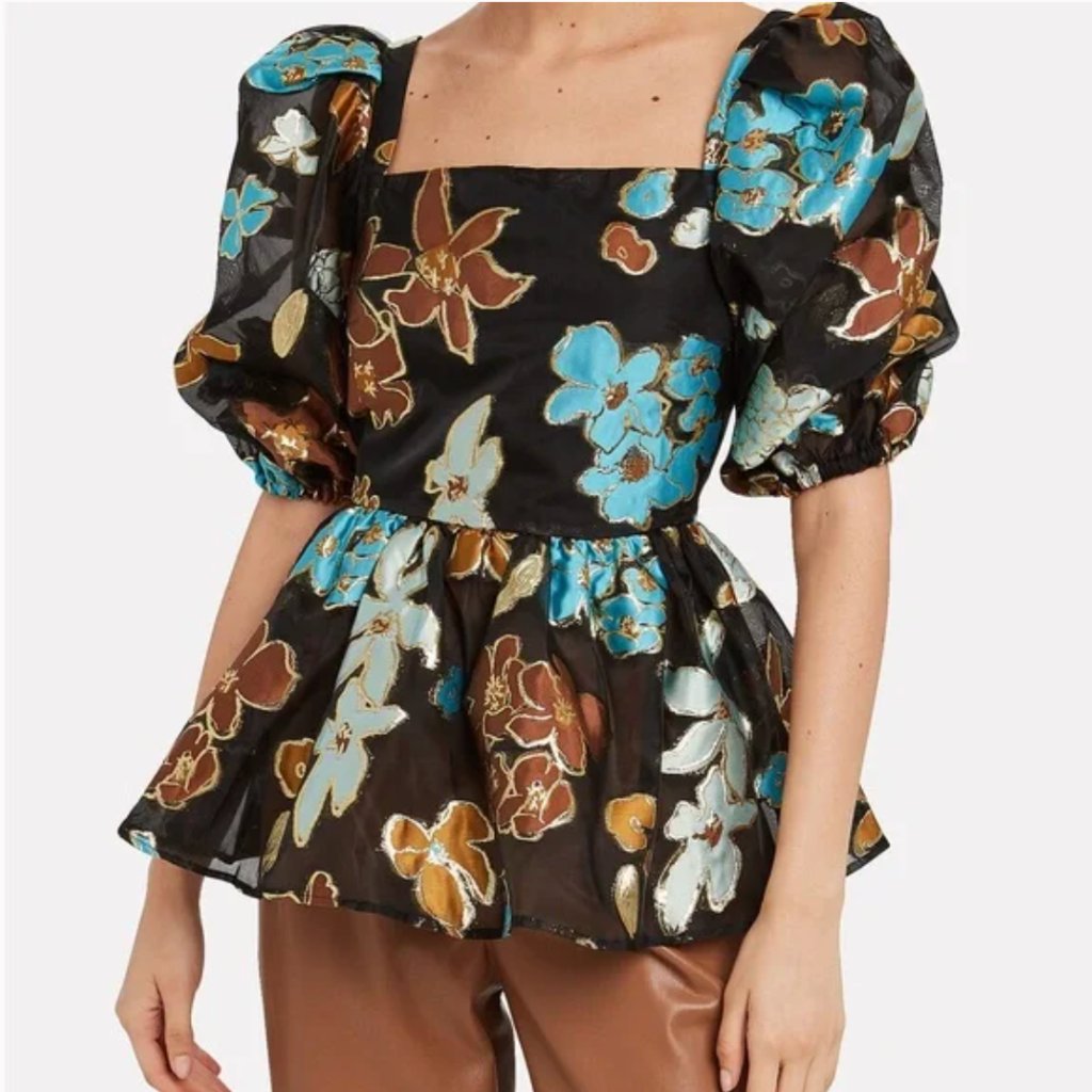 Stine Goya Irene Organza Metallic Floral Top | Super Flattering And Fun!